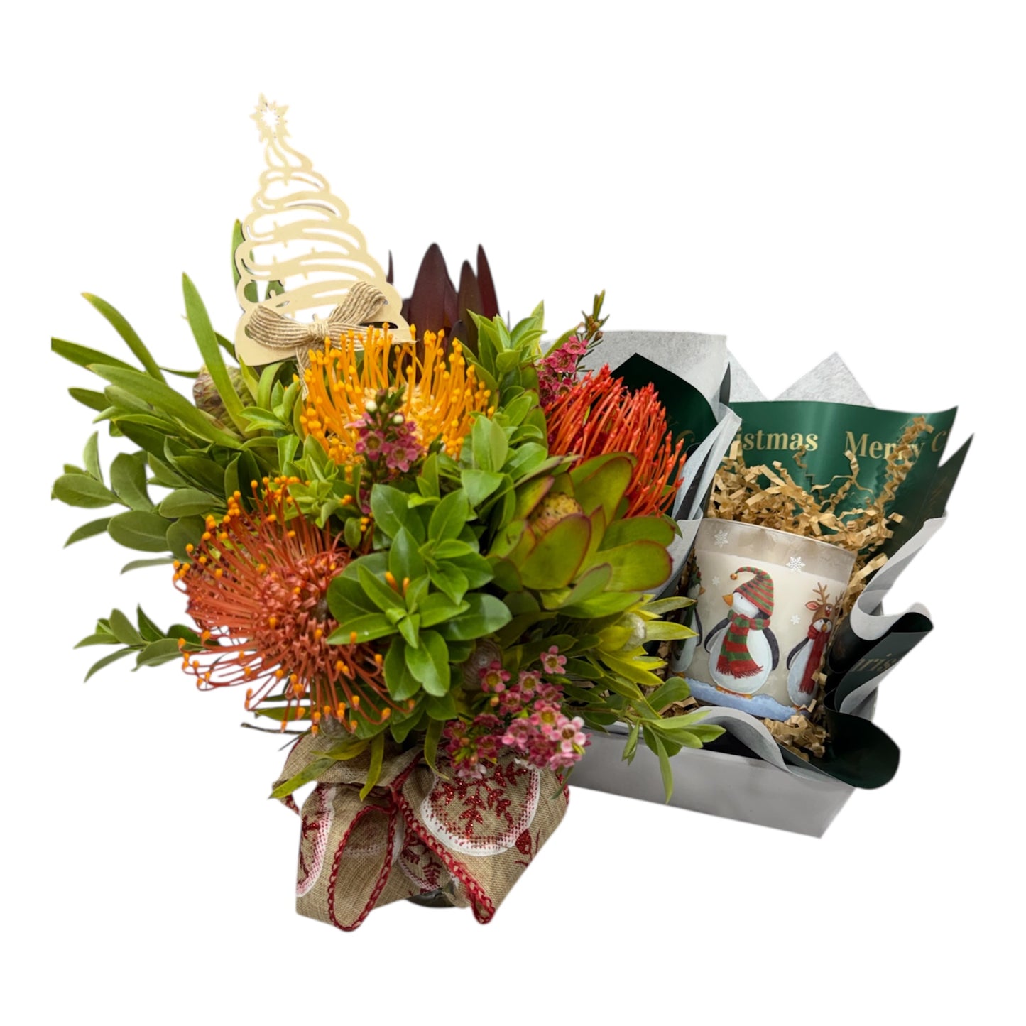 Christmas Native Posy Jar With Large Candle