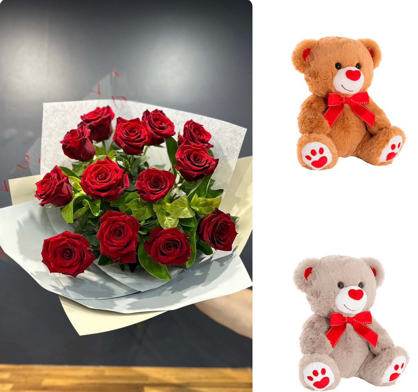 12 Red Roses WITH BEAR