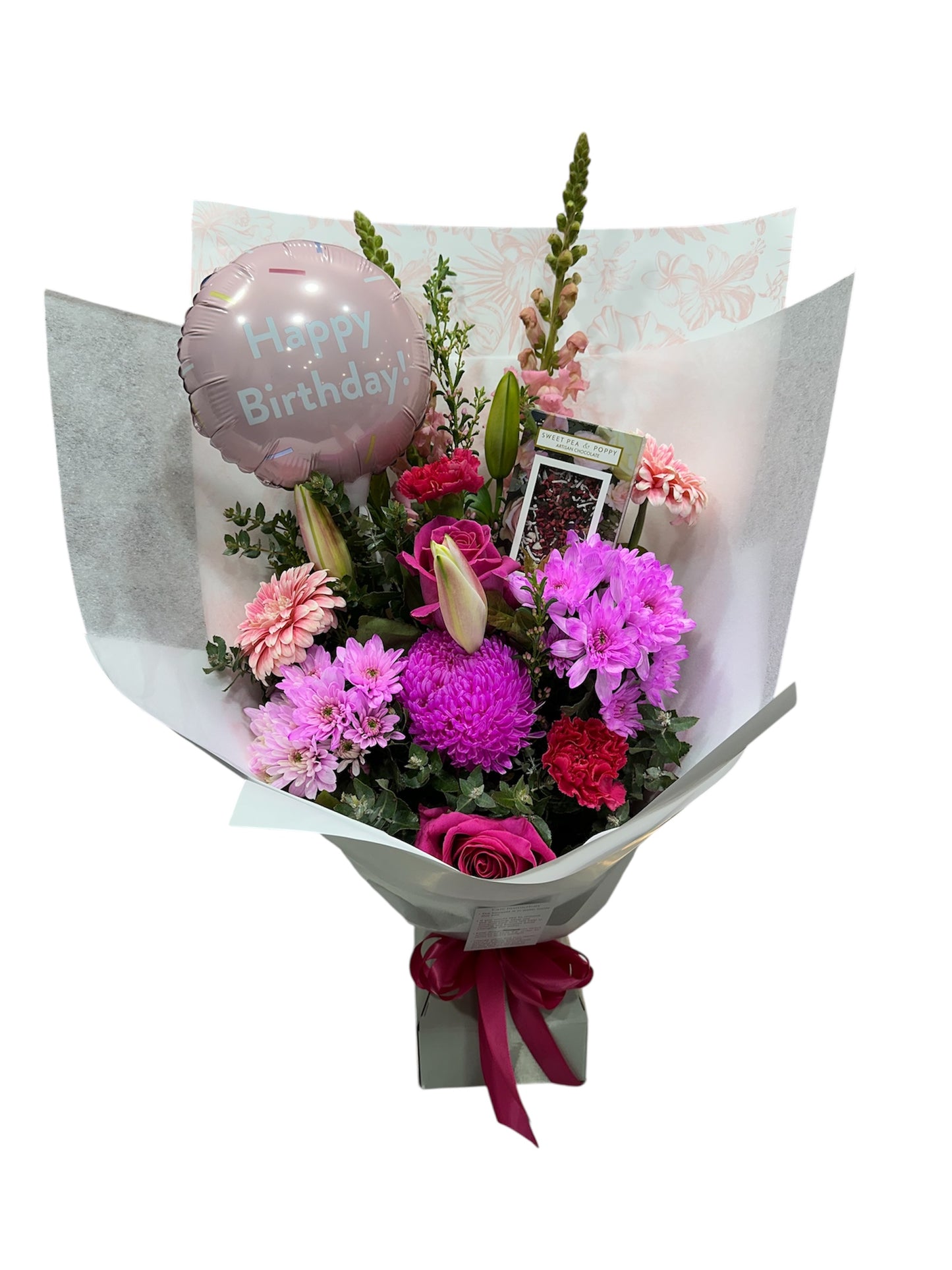 Angel - Mixed Bright Pink Bouquet  With Balloon & Chocolate