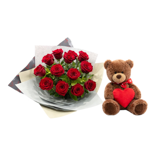 12 Red Roses WITH BEAR