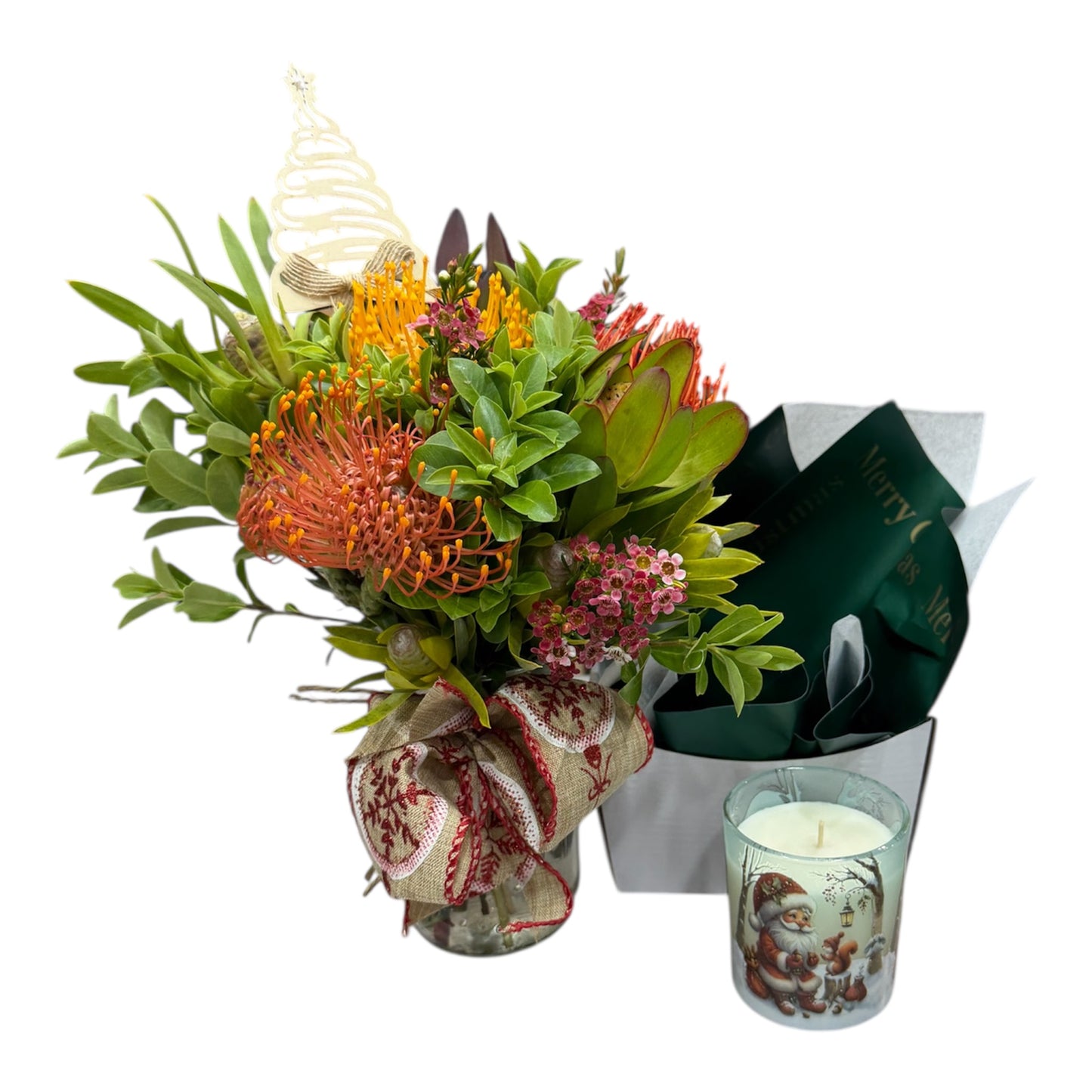 Christmas Native Posy Jar With Candle