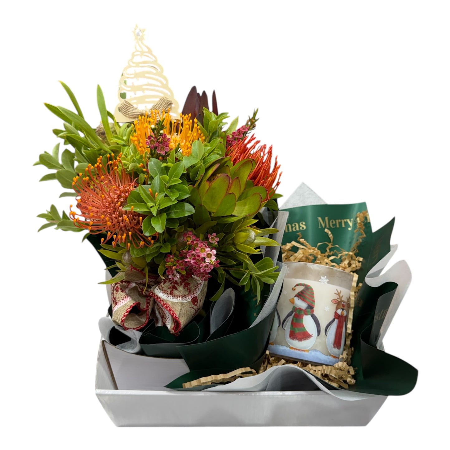 Christmas Native Posy Jar With  Large Candle