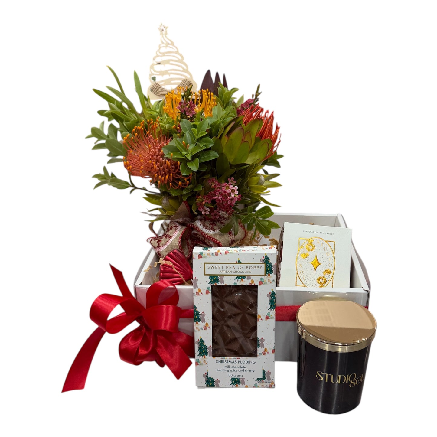 Christmas Native Posy Jar - with Candle & Chocolate