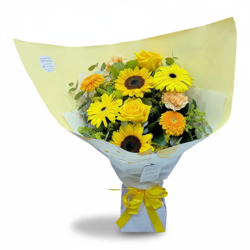 Sunshine Yellow bouquet on a clean warm white background