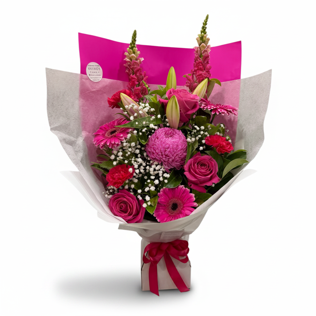 Fuchsia Passion bouquet on a clean warm white background