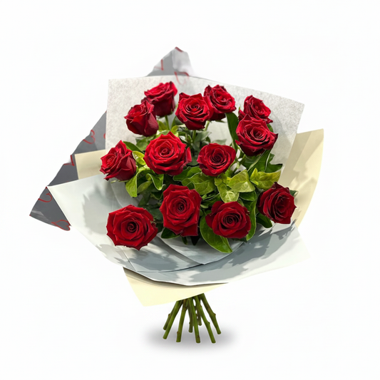 12 Red Roses Bouquet on a pure white background
