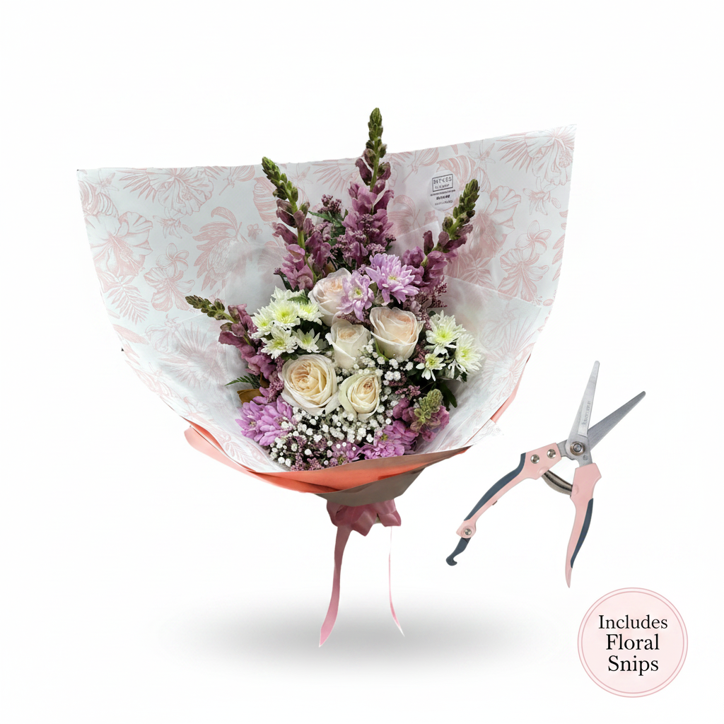 Cute Flower Care Collection — Cute Mixed Bouquet with premium pink floral snips