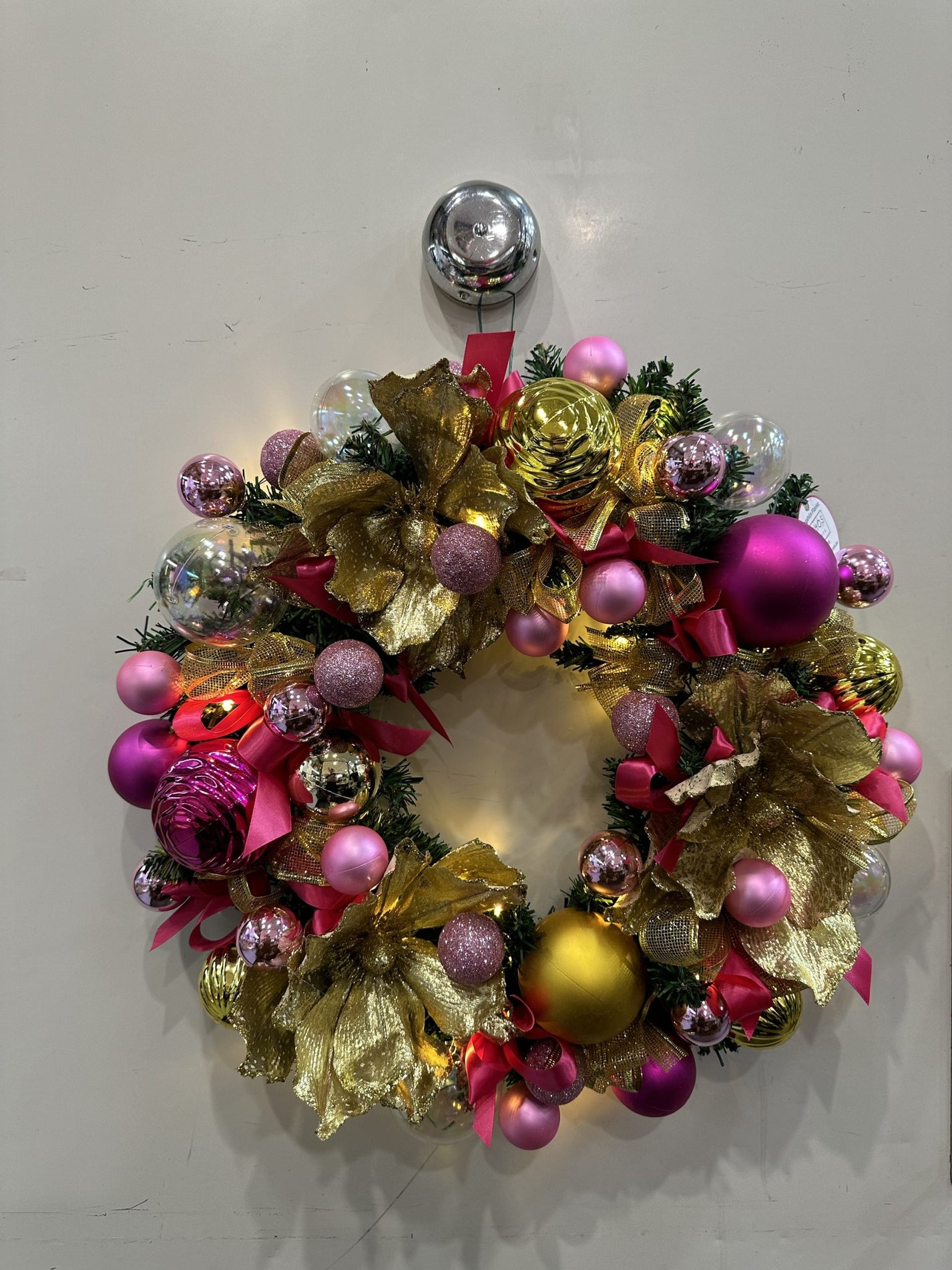 Christmas Wreath Light Up Pink & Gold Anthos Flowers